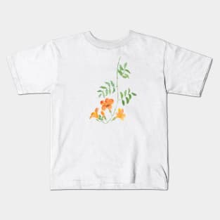 orange trumpet vine campsis radican flowers Kids T-Shirt